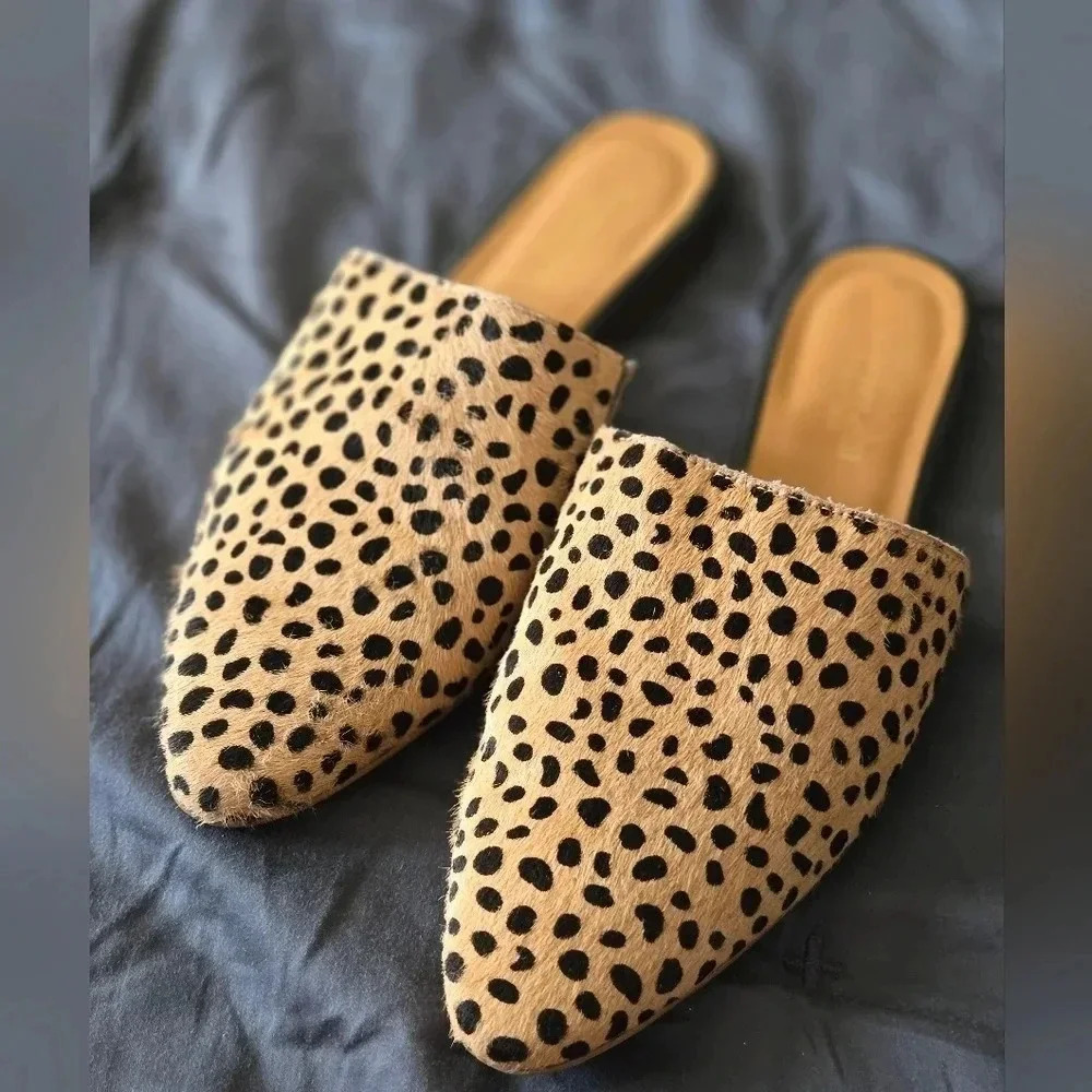 Garnet Hill | Essential Iris Mules in Cheetah Calf Hair Sz 36